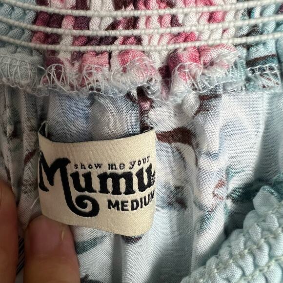 Show Me Your MuMu Casita Blue Wildflower Breeze Floral Off Shoulder Mini Dress M - Picture 9 of 9